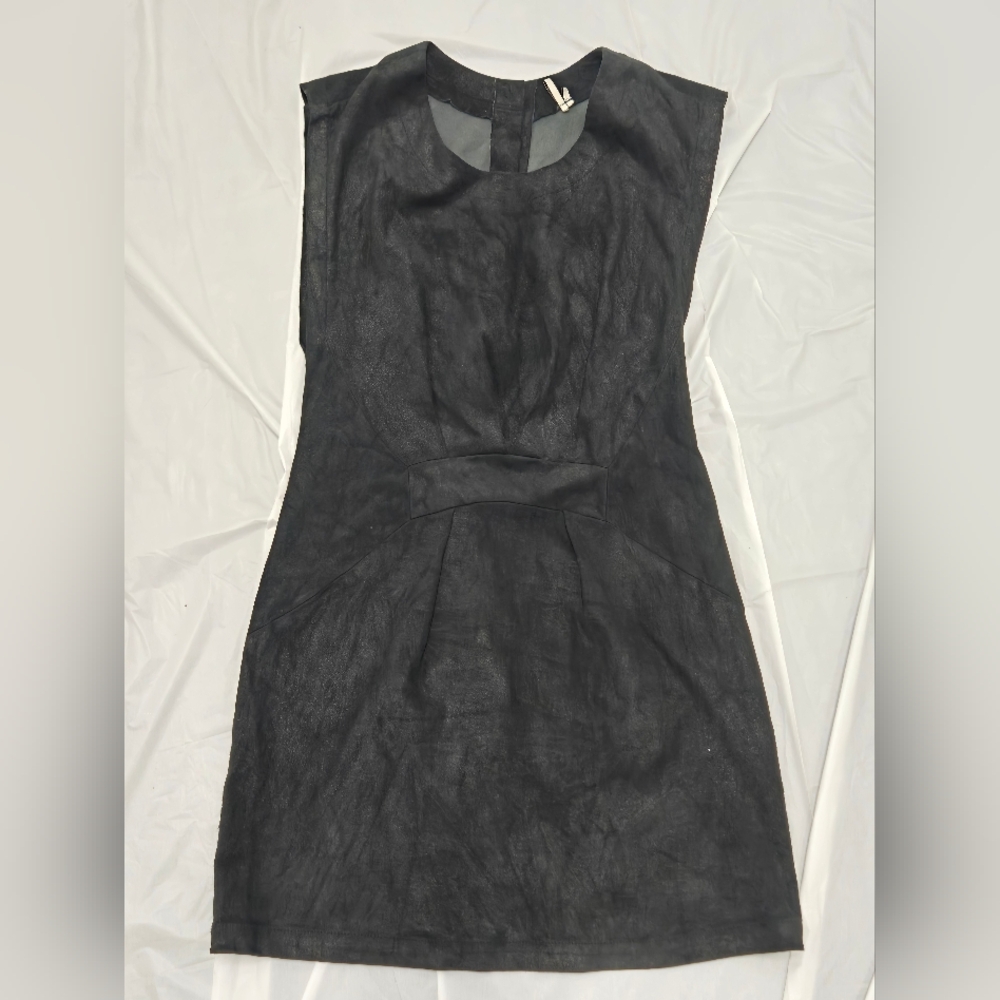 IRO Black Suede Leather Gathered Front Mini Dress SZ 1/SMALL